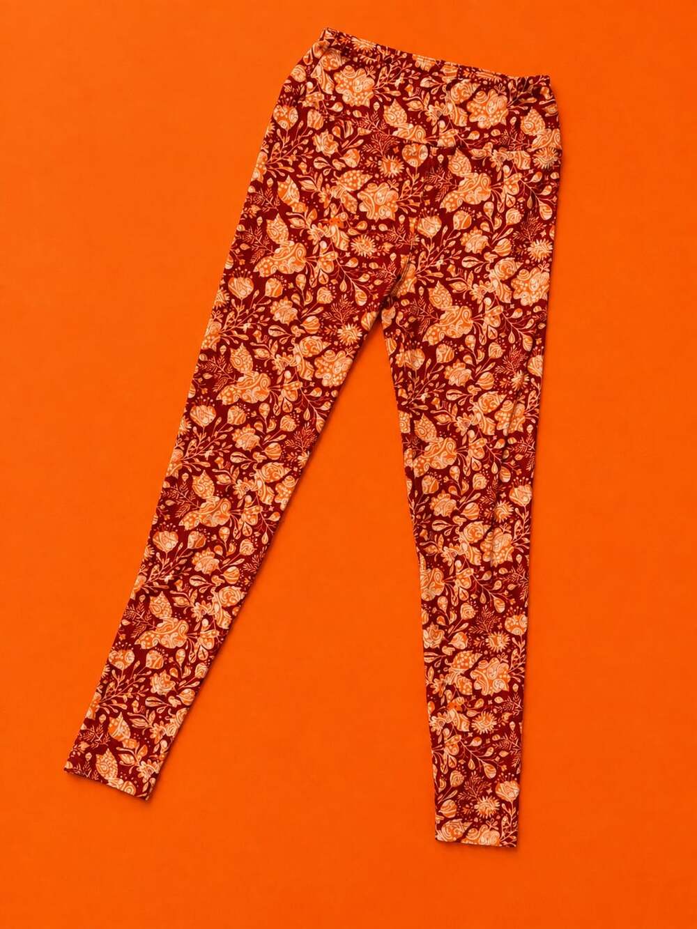 LuLaRoe Floral Print Leggings Orange and Red